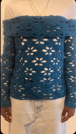 IMG_0960 Crochet Off The Shoulder Flower Sweater