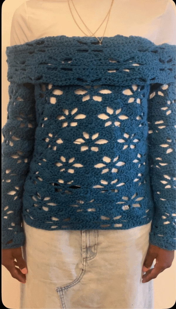Crochet Off The Shoulder Flower Sweater