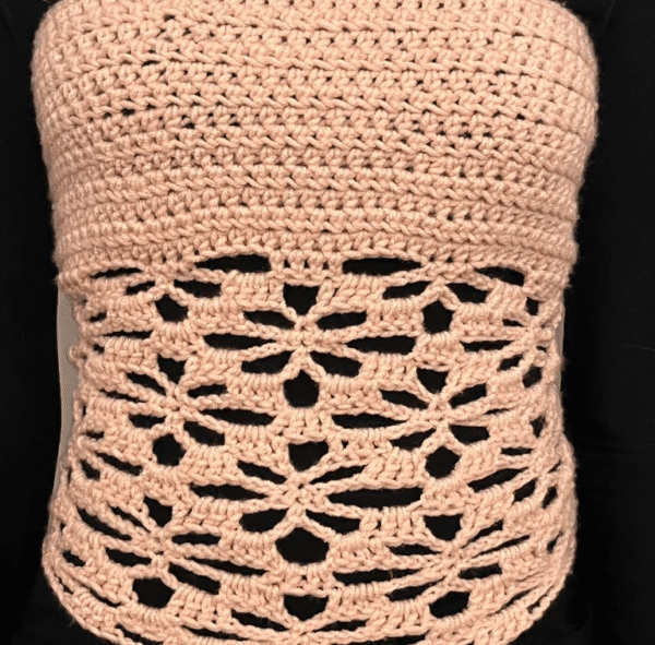 Pink Crochet Flower Mesh Top