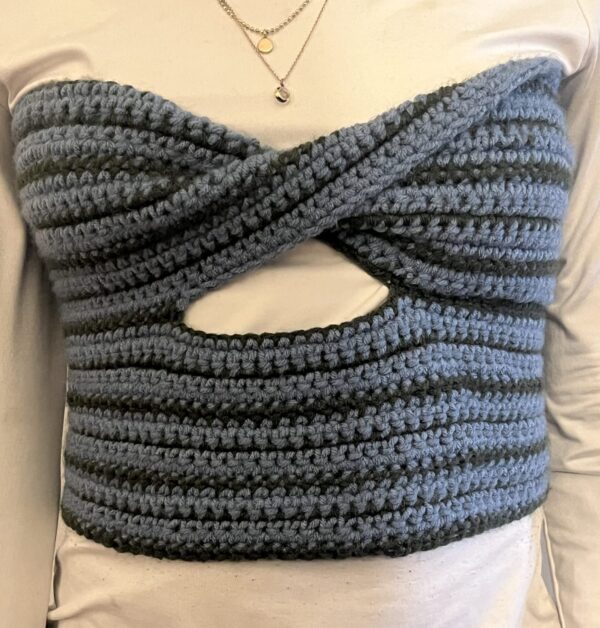 crochet blue and green asymmetrical top